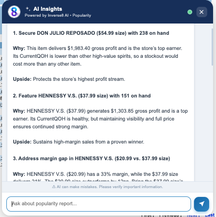 Popularity Reports Intelligence &mdash; Meemo AI Insights panel